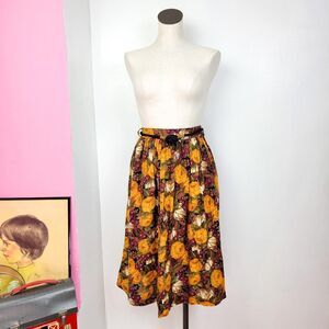 Vintage 80s Bold Floral Print Full Skirt